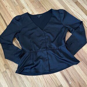J Crew Long Sleeve Black Peplum Top